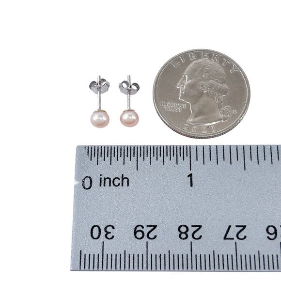Estate Sterling Silver 925 Blush Pink Pearl Stud Earrings - Picture 5 of 6